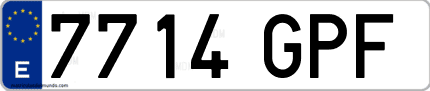 Ejemplo de matrícula de coche ordinaria 7714 GPF