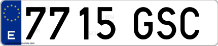 Ejemplo de matrícula de coche ordinaria 7715 GSC