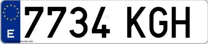 Ejemplo de matrícula española 7734 KGH
