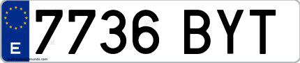 Ejemplo de matrícula española 7736 BYT