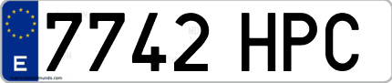 Ejemplo de matrícula de coche ordinaria 7742 HPC
