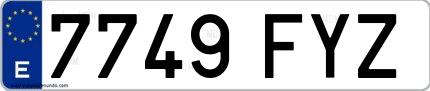 Ejemplo de matrícula de coche ordinaria 7749 FYZ