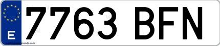Ejemplo de matrícula española 7763 BFN