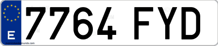 Ejemplo de matrícula de coche ordinaria 7764 FYD