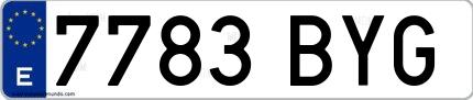 Ejemplo de matrícula española 7783 BYG