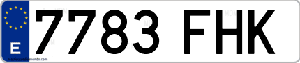 Ejemplo de matrícula de coche ordinaria 7783 FHK