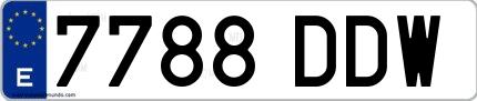 Ejemplo de matrícula española 7788 DDW