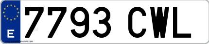 Ejemplo de matrícula española 7793 CWL