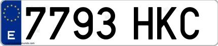 Ejemplo de matrícula de coche ordinaria 7793 HKC