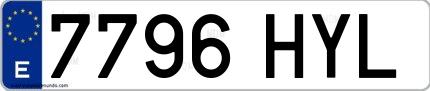 Ejemplo de matrícula española 7796 HYL