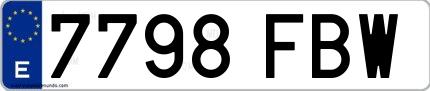 Ejemplo de matrícula de coche ordinaria 7798 FBW