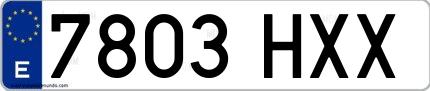 Ejemplo de matrícula de coche ordinaria 7803 HXX