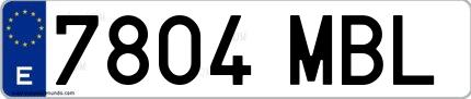 Ejemplo de matrícula española 7804 MBL
