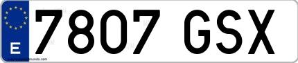 Ejemplo de matrícula española 7807 GSX