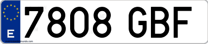 Ejemplo de matrícula de coche ordinaria 7808 GBF