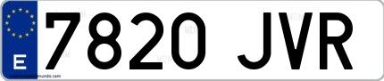 Ejemplo de matrícula española 7820 JVR