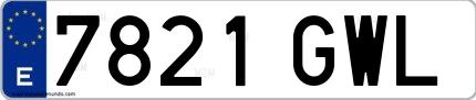 Ejemplo de matrícula española 7821 GWL