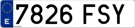 Ejemplo de matrícula española 7826 FSY