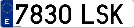 Ejemplo de matrícula de coche ordinaria 7830 LSK