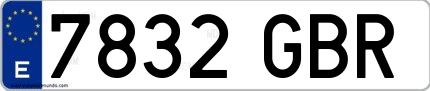 Ejemplo de matrícula española 7832 GBR