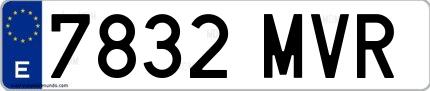 Ejemplo de matrícula española 7832 MVR