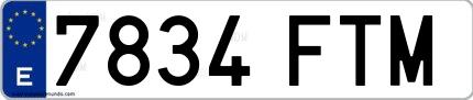Ejemplo de matrícula española 7834 FTM