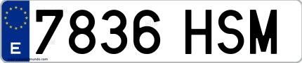 Ejemplo de matrícula española 7836 HSM