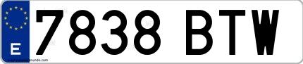 Ejemplo de matrícula española 7838 BTW