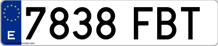 Ejemplo de matrícula de coche ordinaria 7838 FBT