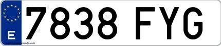 Ejemplo de matrícula española 7838 FYG