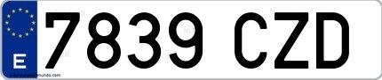 Ejemplo de matrícula española 7839 CZD