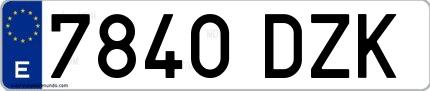Ejemplo de matrícula española 7840 DZK