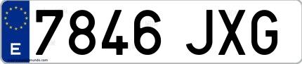 Ejemplo de matrícula española 7846 JXG