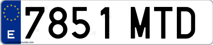 Ejemplo de matrícula de coche ordinaria 7851 MTD