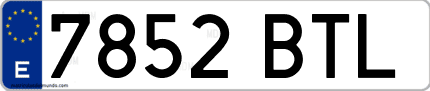 Ejemplo de matrícula de coche ordinaria 7852 BTL