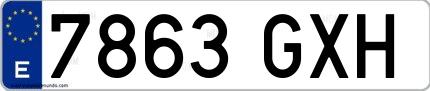 Ejemplo de matrícula española 7863 GXH