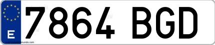 Ejemplo de matrícula española 7864 BGD