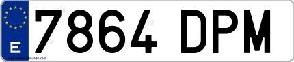 Ejemplo de matrícula española 7864 DPM