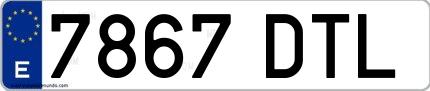 Ejemplo de matrícula española 7867 DTL