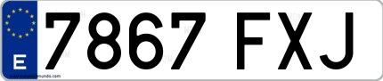 Ejemplo de matrícula española 7867 FXJ