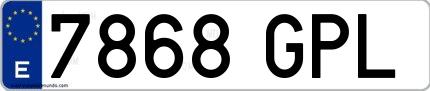 Ejemplo de matrícula española 7868 GPL