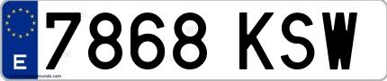 Ejemplo de matrícula española 7868 KSW