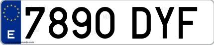 Ejemplo de matrícula española 7890 DYF