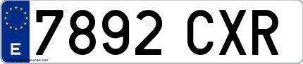 Ejemplo de matrícula de coche ordinaria 7892 CXR