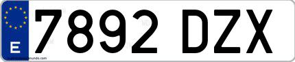 Ejemplo de matrícula española 7892 DZX
