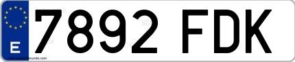 Ejemplo de matrícula española 7892 FDK