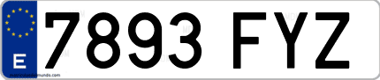 Ejemplo de matrícula de coche ordinaria 7893 FYZ