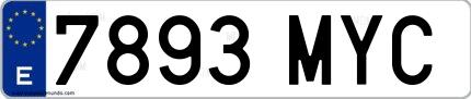 Ejemplo de matrícula española 7893 MYC