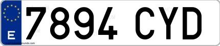 Ejemplo de matrícula española 7894 CYD