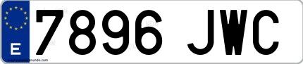Ejemplo de matrícula española 7896 JWC